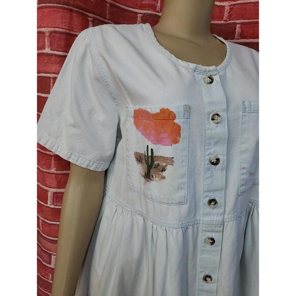 Sun Belt Denim Light Blue Size M Midi Dress ARTSY SS 🏜 Desert handpainted #CB8 - Picture 3 of 10